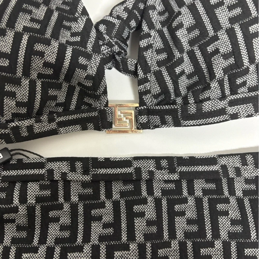 FENDI FF Monogram Metal Logo Two Piece Bikini Swimsuit - Picture 6 of 6